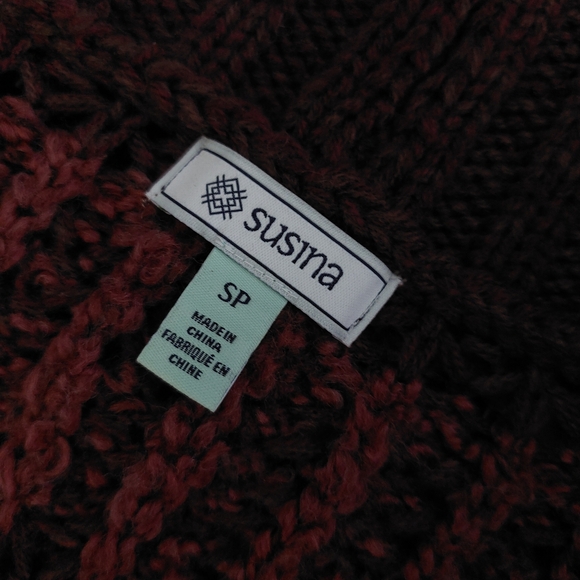 Susina Burgundy Striped Thick Knit Open Front Longline Cardigan Sweater Small - Picture 12 of 13